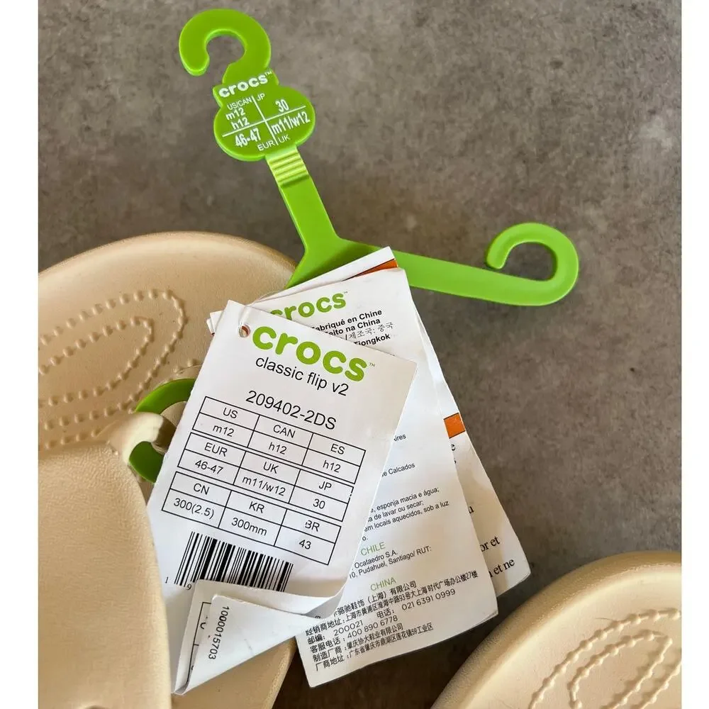 Crocs classic flip v2 Cream NEW mens size 12 flipflop thong sandals comfort NWT